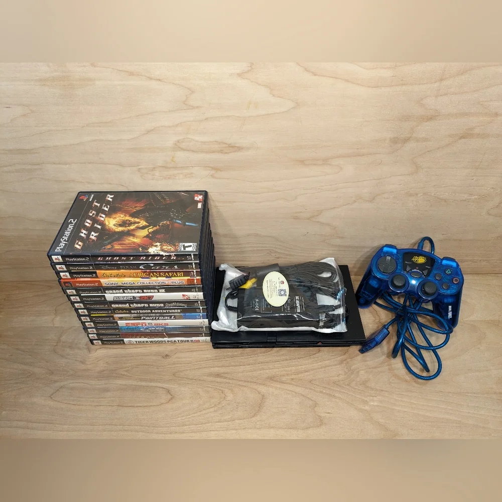 Playstation 2 Slim Console In Black Bundle With 1 Controller And 13 Games